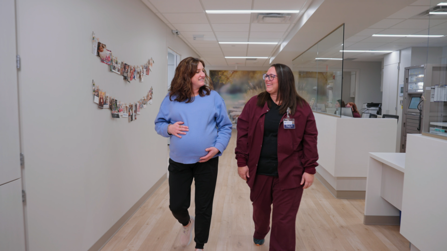 OB Nurse and Patient Walking Down Hall