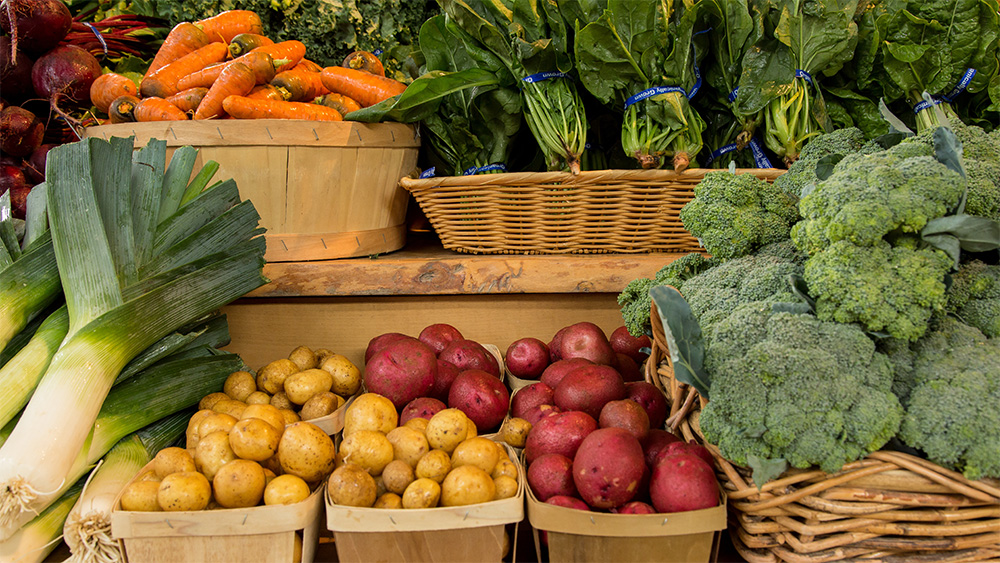 Vegetable display at a farmers market.