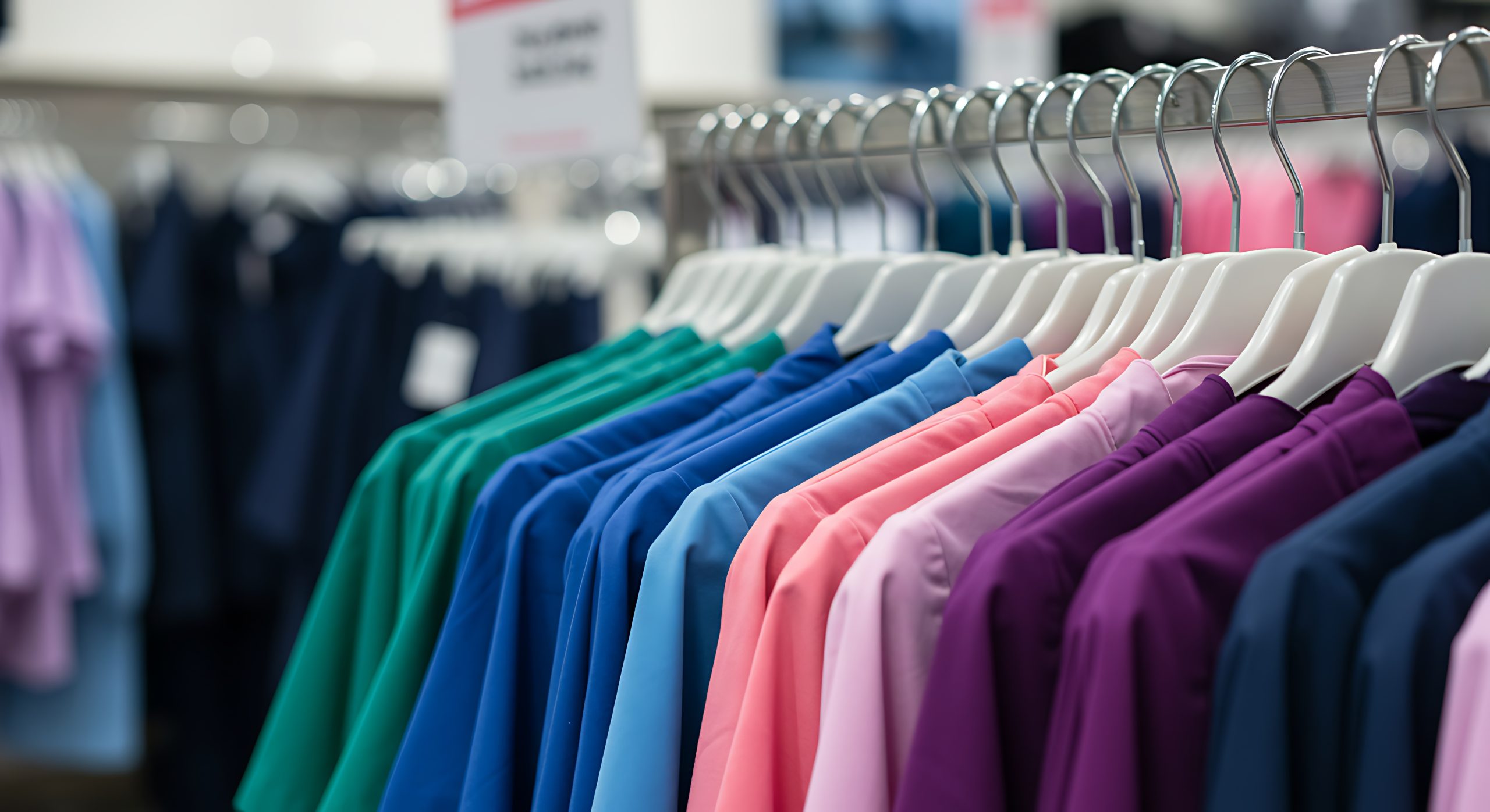 Scrubs on a clothing rack