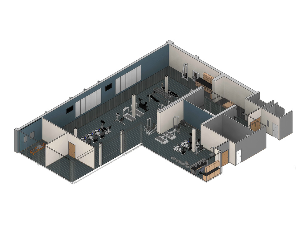 WinnMed Rehabilitation and Sports Medicine rehab gym and cardiac rehab area renovation rendering.